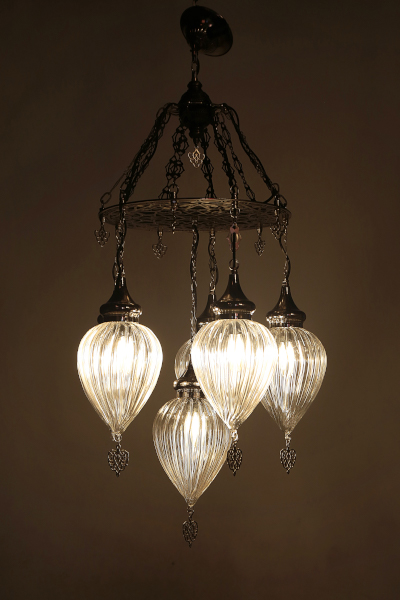 Chic Nickel Color Chandelier with 5 Special Pyrex Glasses